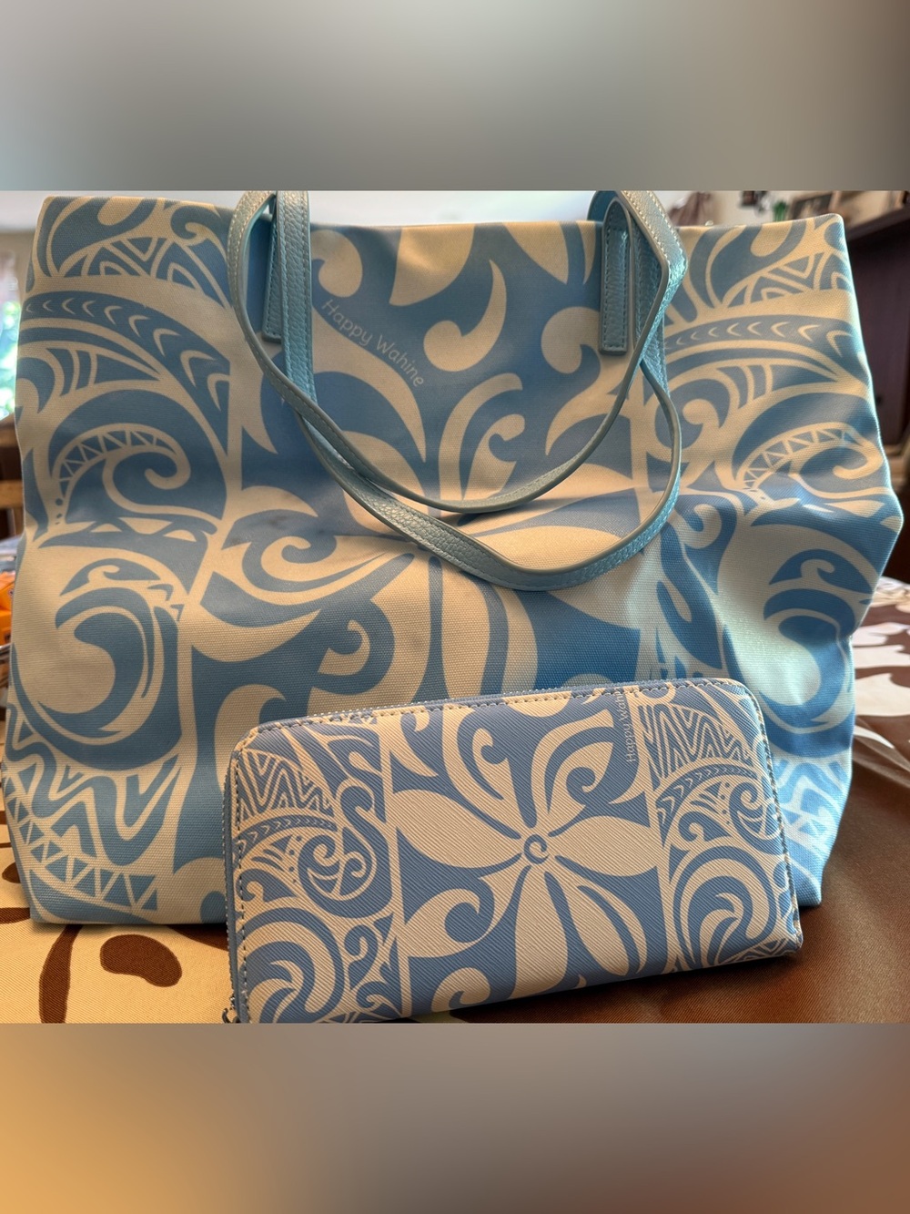 Light Blue Floral Pattern Tote with Matching Wallet